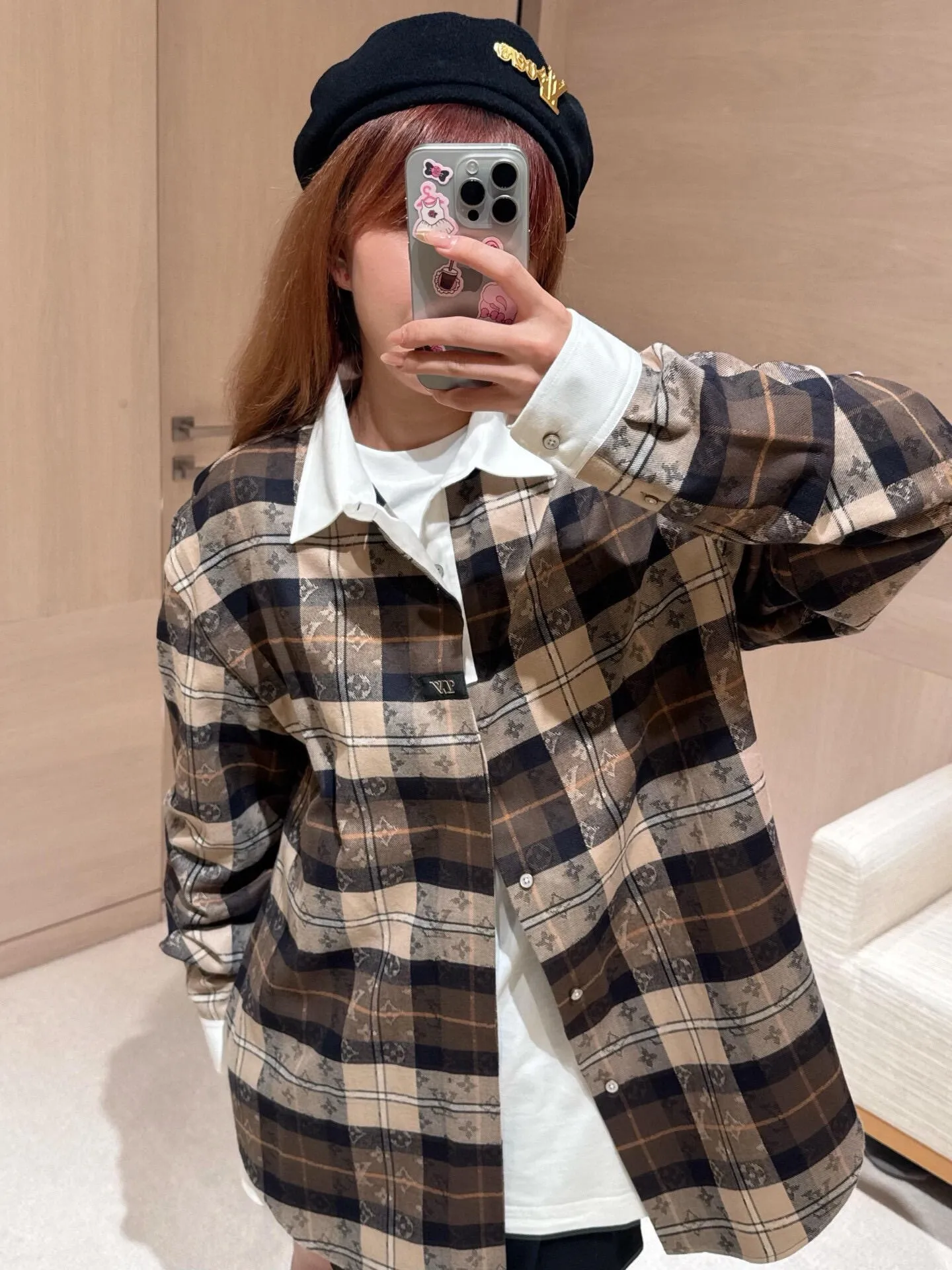 Louis Vuitton/Louis Vuitton plaid old flower jacquard white collar shirt